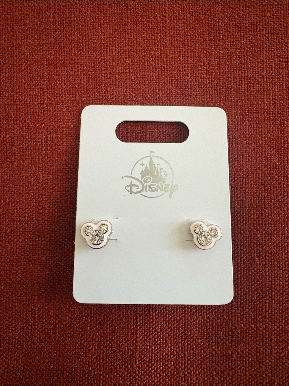 Disney white enamel/crystal April Birthstone earrings